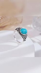 1 Pcs New Fashion Natural Turquoise Ring Wedding Engagement Birthday Party Anniversary Gift Retro Elegance Aquamarine Ring