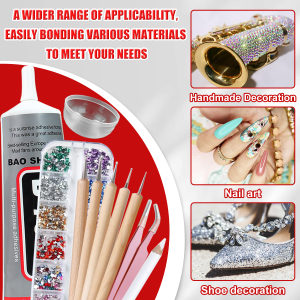 B7000 Jewelry Glue for Rhinestones10Pack Flexible Super Glue Gel with Precision Tip Multi Function Clear Gem Glue Fabric Adhesive for Cloth Metal Stone Bead Jewelry Making Wood Glasswith Tool Kit DIY Rhinestone Jewel