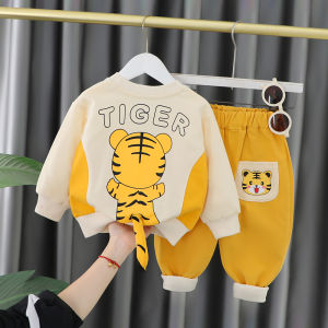 Stylish Spring Fashion Two-Piece Set for Boys Baby Boy Clothes Cute Cartoon Print Cotton Polyester Blend Comfortable Spring Outfit
