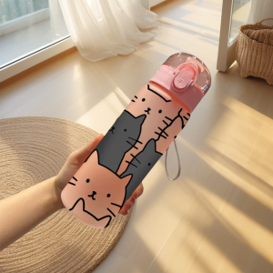 780ML 3D Cartoon Cat Printed Durable Water Bottle PVC-Free Leak-Proof Matte Finish Includes Carry Loop Perfect for Holidays