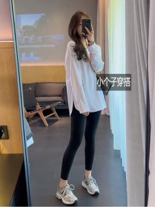White Fleece Lined Cotton T-Shirt Womens Inner Wear Mid-Length Long Sleeve Basic Top for Autumn Winter Commute Style