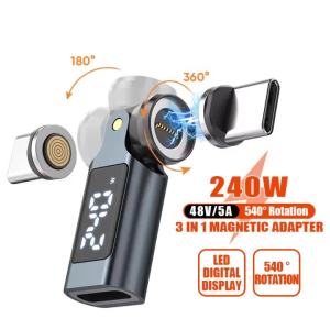 Type-C Magnetic Adapter Digital Display PD 240W 9Pin USB-C to USB-C Fast Charging Type-C Female OTG Converter for Samsung iPhone