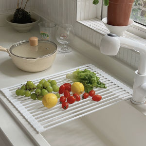 Home Kitchen Silicone Foldable Sink Draining Rack Cup Bowl Dish Storage Shelf Water Control Heavy Duty Stainless Steel Material