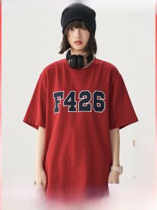 F426 ร้าน อินเทรนด์ สตรีทแวร์ คู่ หลวม พอดีเสื้อยืดแขนสั้นโลโก้ขนาดใหญ่แพทช์ งานปัก ฤดูร้อนแฟชั่นเยาวชน ผ้าฝ้าย