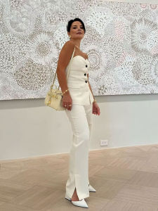 HH Office Lady Elegant Solid Pant Sets For Women Off Shoulder Sleeveless Tube Top+Side Slit Wide Leg Pants 2024 Casual Suit