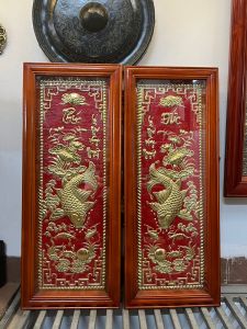Tranh cá Tranh lý ngư vọng nguyệt kèm kính tranh lí ngư bằng đồng liền tấm