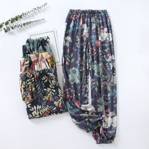 Womens Loose Fit Thin Artificial Cotton Home Pants Spring Summer Autumn Mosquito Proof Long Pants Comfortable Sleepwear