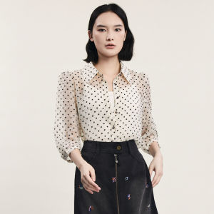 MIIDII | Retro Artistic Two-Piece Set Womens Shirt With Sleeve Separation Velvet Floral Embroidery Loose Fit Regular Length Button Detail