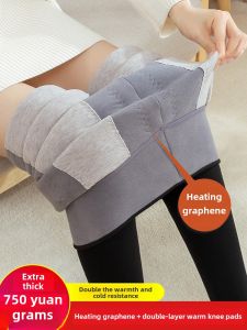 Graphene Fleece Lined High Waist Extra Thick Winter Cotton Pants Womens Outerwear Warm Trousers with Knee Protection Base Layer Pants
