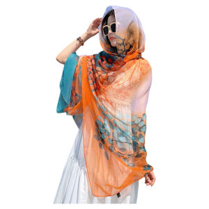 Khăn Choàng Lụa Chống Nắng Mỏng Mùa Hè Cho Nữ Du Lịch Bãi Biển Phong Cách Mới 2024 Khăn Choàng Dệt Kim Polyester Họa Tiết Hoa