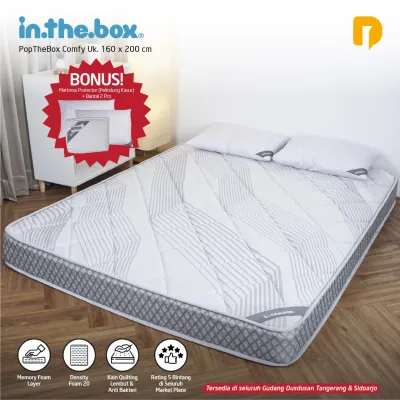 Kasur PopTheBox Comfy Uk. 160 x 200 Bonus Mattress Protector N 2 Pcs Bantal