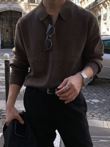 Ssumenam | Vintage Texture Polo Sweater Men Autumn Loose Casual