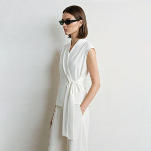 AMII | Summer Office Wear V-Neck Satin Tie Flowy Blouse