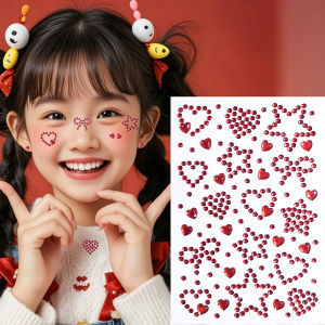 3D Red Christmas Face Gem Tattoos Stickers Hollow Star/Heart/Bow Crystal Rhinestone for Festival Makeup Temporary Tattoo Sticker