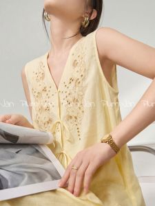 Bộ Mới Phong Cách Trung Quốc Màu Vàng Nhạt Viền Ren Mùa Hè