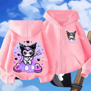 52TOYS | Kuromi Fashion Coats for Girls Anime Cartoon Hooded Zipper Jacket Children Spring Autumn Sweet Sports Purple Coat Gifts Hoodie