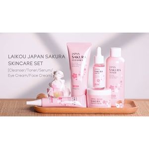 LAIKOU Japan Sakura 5pcs Large Size Skincare Set Hydrating Smooth Fine Lines Even Skin Tone Heal Dry Skin