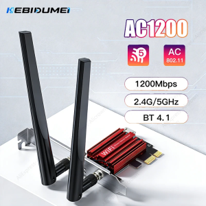 Kebidumei | KEBIDUMEI WiFi 5 PCI-E Wireless Adapter AC1200 Bluetooth 4.1 Network Card Dual Band 2.4G/5GHz 802.11AC For Desktop Win 7/8/10/11