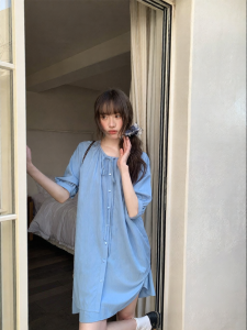 NIHAOKANONG | Bộ Áo Sơ Mi Mới và Quần Culotte Màu Xanh Đẹp Dáng Hè
