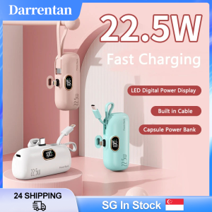 【SG In Stock🔥】 2 IN 1 5000mAh Power Bank Mini Power Bank 20w Fast Charging with Cable Capsule Power Bank for Iphone