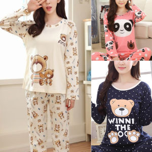 Pajamas Female Summer Sweet and Lovely Cartoon Home Wear Long-Sleeved Long Trousers Pajamas Ladies Can Be Worn Externally
