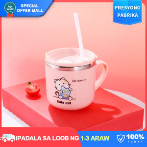 【304 Stainless Steel】Childrens Water Cups with Cover/Straw Cute Cartoon Design Drinkware Milk Cup for Kids