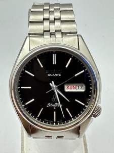 SEIKO Silver Wave Quartz ตัวเรือนสแตนเลส นาฬิกาผู้ชาย มือสองของแท้