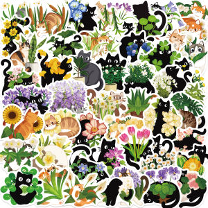 50PCS Cat and Plant Stickers for Water Bottles Cute Vinyl Waterproof Laptop Skateboard Stickers Aesthetic Computer Hydroflask