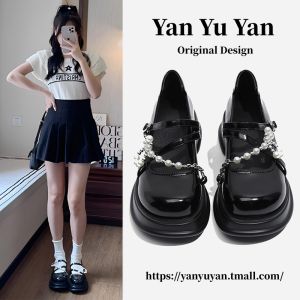 Mary Jane Shoes Womens Summer 2024 Retro College Style French Pearl Chain Black JK Thick Bottom Small Leather Shoes
