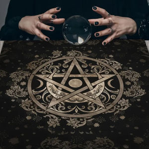 VIKAMA Mystic Pentagram Tablecloth Exotic Rune Tarot Divination Table Occult Ritual Dining Table Decor and Accessories
