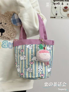 Berry Pink Bear Ins Mummy Bag Bucket Bag Handbags Female All-Match Handbag Students Lunch Box Bags Lunch Box Bag