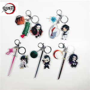 Bandai | Demon Slayer Anime 2D Acrylic Keychain Set Cartoon Character Three-Piece Bag Hanger Collectible Toys Gifts For Fans Artwork