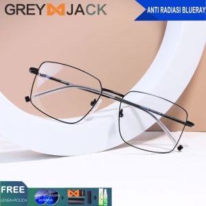 Grey Jack Kacamata Anti Radiasi Blueray Metal Model Kotak Simple Bisa Minus Antiradiasi Blueray Photocromic Bluecromic Frame Casual New 90036