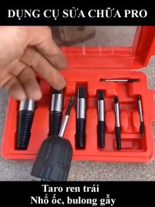 Bộ 5 Bộ taro ren trái nhổ ốc vít gãy cao cấp C-Mart A0101 dụng cụ mở ốc vít mũi khoan lấy ốc gẫy vặn ngược chiều