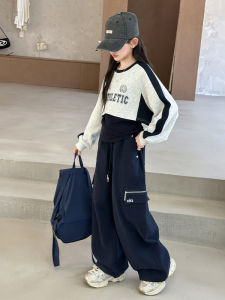 MPW | Girls Fashionable Spring Autumn Floral Print Sweatshirt Three Piece Set Workwear Pants Ensemble Cute Kids Medium To Large Size