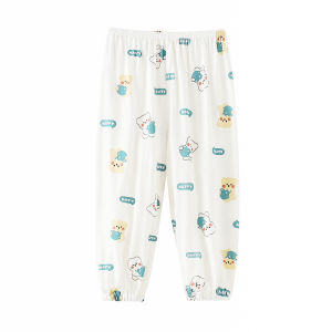 Childrens Loose Cotton Bamboo Fiber Sleep Pants Thin Home Pants Mosquito Proof Air Conditioning Pants Summer Kids Clothing