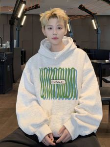 Retro American Hoodie Mens Loose Design Sensation Small Audience Fleece Inner Autumn Winter Trend Brand Casual Sweatshirt