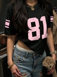 2025 Women American NO.81 Print Lightweight Breathable Loose Fabric V-Neck Short Sleeved Baseball T-Shirt Women Jersey T-Shirt