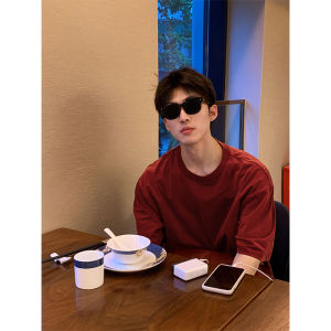 American Retro Wine Red T-Shirt Mens Summer Xinjiang Long-Staple Cotton Short Sleeve Fancy Cleanfit Inner Half Sleeve