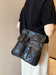 Túi Đeo Chéo Da Giặt Nhiều Túi Phong Cách Cổ Điển Cho Nữ Túi Đeo Vai Nhỏ Túi Xách Da PU Mềm Màu Trơn Không Thể Giặt