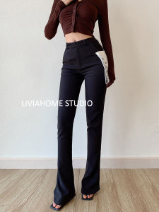 Liviahome American Retro Hot Girl Suit Pants High Waist Slimming Black Long Casual Pants Womens Fashion Street Style