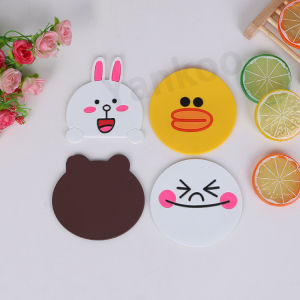 Line Friends Cartoon Cute Cup Coasters Brown Cony Anime Coffee Drinks Placemat Thermal Insulation Non-Slip Bowl Mat Home Decors Cartoon Cute PVC Soft Rubber Coaster