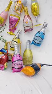 Balon Foil Jumbo Bentuk Minuman/ Botol & Glass Champagne Jumbo / Lets Party / Cheers / Glitter Gold / Celebrate