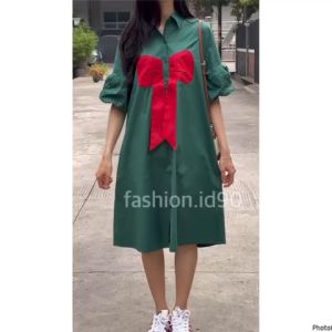 DRESS NATAL PITA VIRAL BANGKOK KATUN POPLIN PREMIUM / DRESS MERAH HIJAU BOTOL CHRISTMAS 2023