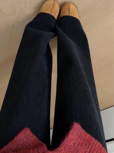 กางเกงขายาวทรงตรงผ้ากำมะหยี่สีดำ ทรงหลวม ทรงหลวม กางเกงขายาวผู้หญิง ฤดูใบไม้ร่วง ฤดูหนาว กางเกงขายาวลำลอง