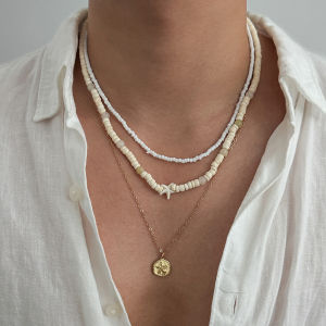 Ingemark 3Pcs/Set Vintage Coconut Husk Rice Beads Choker Necklace for Men Punk Gold Color Rounds Metal Pendant Chain Jewelry New