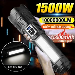 10000000LM Đèn Pin LED Siêu Sáng Công Suất Cao 1500W USB Sạc Chiến Thuật Đèn Pin Có Đèn Chống Nước Cho Cắm Trại Ngoài Trời