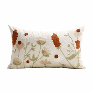 Spring Summer Floral Embroidered Decorative Throw Pillow Covers 12x20 Inch Farmhouse Beige Flowers Boho Cushion Case for Bedroom