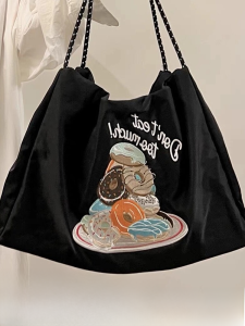Embroidered Japanese Style Tote Bag Single Shoulder Commuter Large Capacity Handheld Shopping Bag Casual Universal Womens Bag