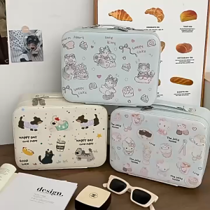 Hộp Đựng Mỹ Phẩm Hoạt Hình Có Gương Và Quai Xách Tiện Lợi Túi Đựng Đồ Makeup Chữ Nhật 24cm Chất Liệu Da PU Chống Thấm